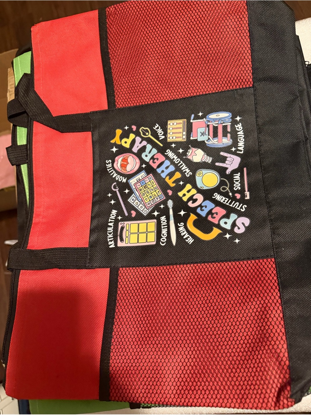 Speech Therapy Tote Bag in Red and Black